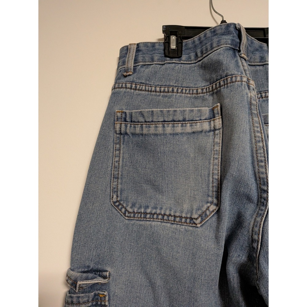 Vintage Y2K Cargo Wide Leg Jeans Medium Wash Distressed Hem Mens Size M - Picture 8 of 13
